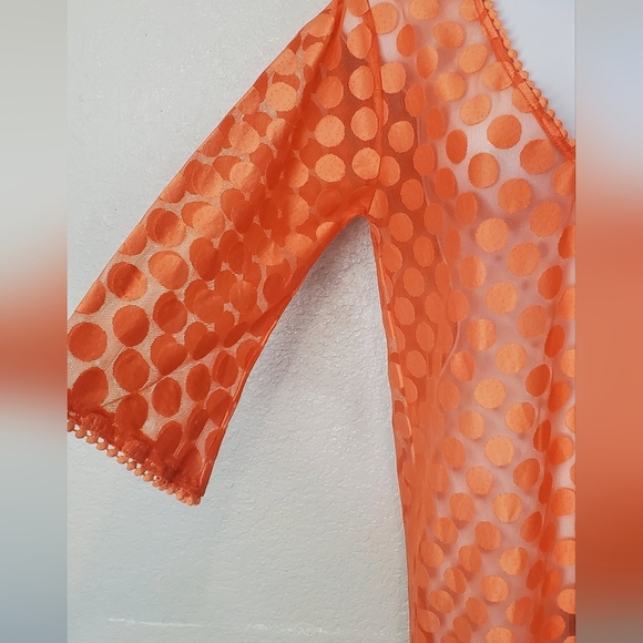 💚5/$25 Mud Pie Coral Sheer Polka Dot Swim Cover-Up Tunic Dress Size Small - Picture 2 of 8